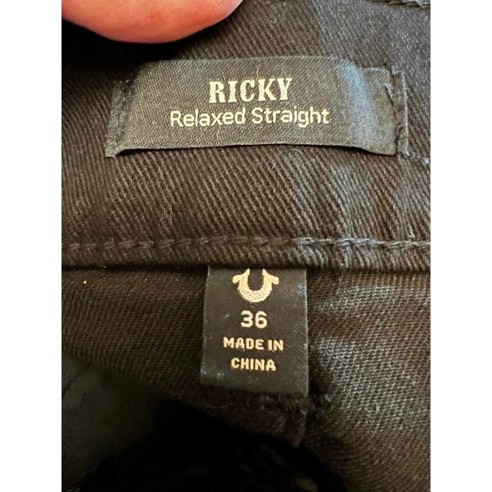 True Religion Ricky SN Flap Relaxed Straight Jeans Men's 36 36x32 Black NWT